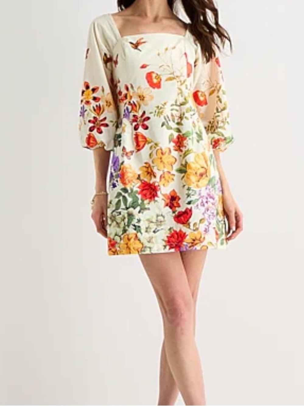 jcpenney Cream Floral Square-Neck Mini Dress with Multicolor Blooms